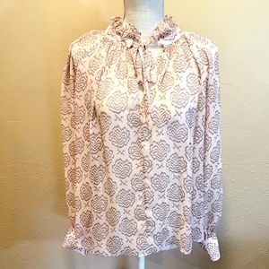 Love Shack Fancy Sheer Print Silk Blouse in Blush
